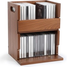 1 Set Wooden Cd Storage Box Holder Racks Cassette Tape Display Stand W/ Carrying