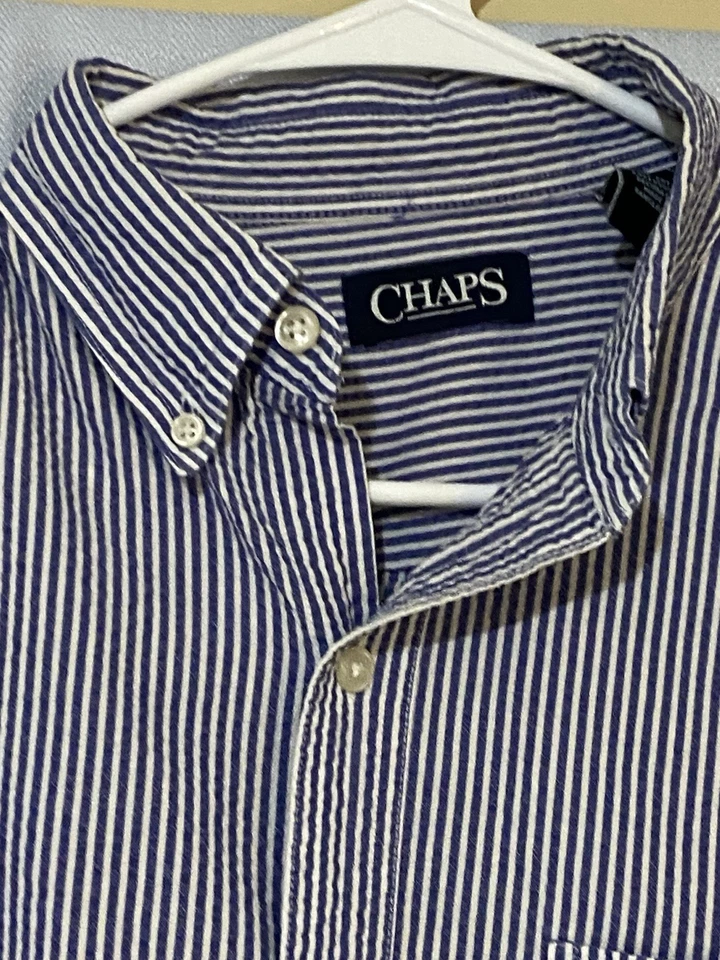 Chaps Button Up Men’s Size M Short Sleeve Shirt Blue White Stripes - Image 3 of 3