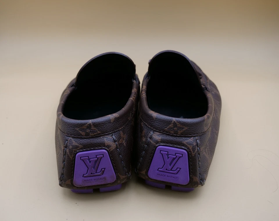 Louis Vuitton Driver Moccasins Monogram Eclipse Brown With Purple LV 9.5 US 10.5 - Image 3 of 4