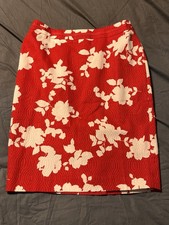Talbots Red White Floral Pencil Skirt Size 6 Lined Cotton Classic