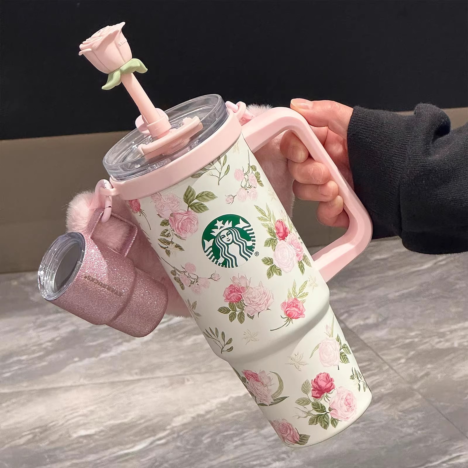 Starbucks China 2026 Rose Garden SS Straw Tumbler 30oz w/ Mini Cup Charm Limited
