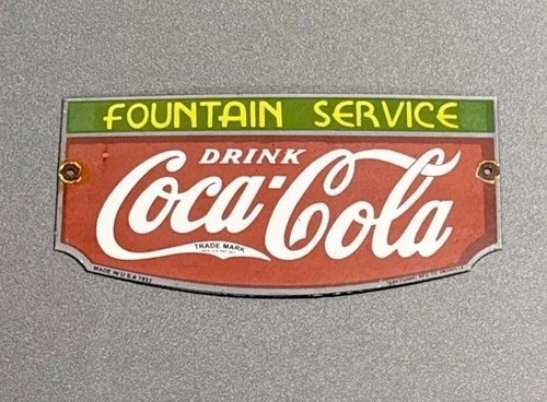 VINTAGE 12” 1933 COCA-COLA COKE SODA PORCELAIN SIGN CAR GAS TRUCK MOTORCYCLE