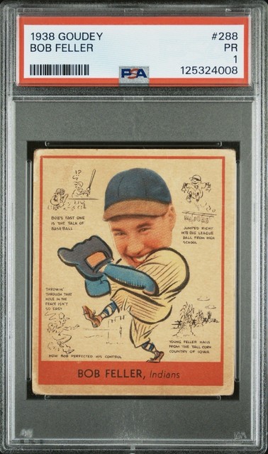 1938 Goudey Heads Up Bob Feller #288 PSA 1 Rare Version w/ Cartoons