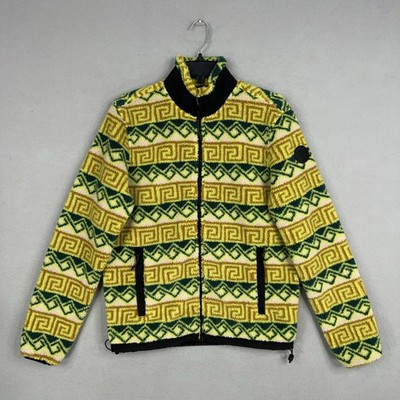 American Eagle Jacket Mens Small Green Yellow Sherpa Fleece Aztec Outdoor Street