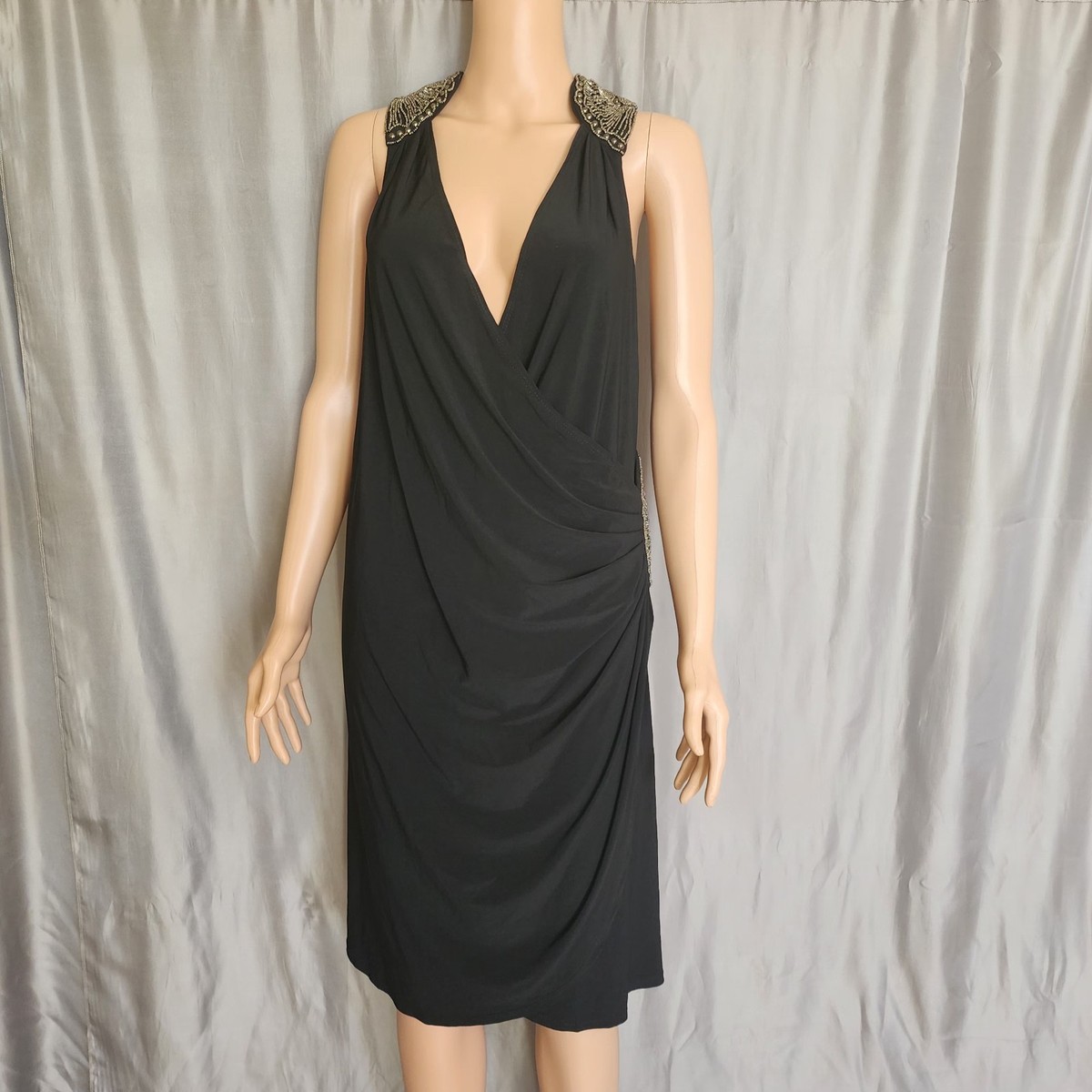 black formal wedding guest dress Ieena for Mac Duggal - Black Sleeveless Embellished Crepe And Tulle Midi Dress