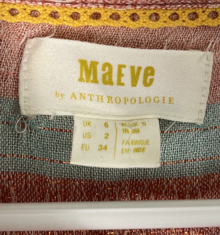 ALTRA Camicia blusa Maeve Anthropologie Calipatria a righe metalliche con bottoni 2 213