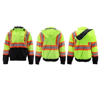 Men's Class 3 Safety High Visibility Water Resistant Hooded Work Jacket