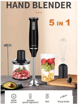 5-in-1 Hand Blender Egg Beater Milk Frother Food Processor Set