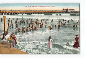 Long Beach California CA Postcard 1907-1915 Bathers In The Surf Beach Scene