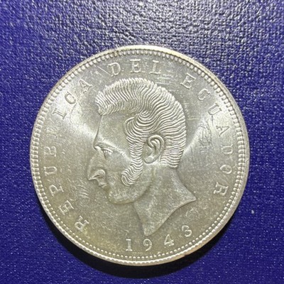 Ecuador Republica 1943 Cinco Sucres Silver Coin 0.720 Fineness 25g Uncertified