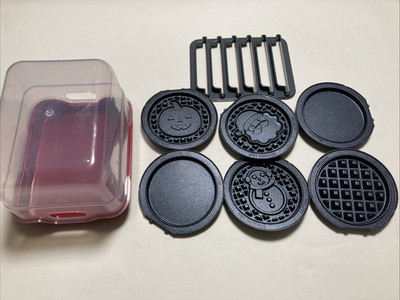 Dash Multi-Plate Mini Waffle Holiday Plates Used Great Con W/ Storage Box
