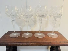 Set of 4 Ajka Csopak Pinwheel Clear Crystal Hock Wine Glasses Hungary 7 5/8"