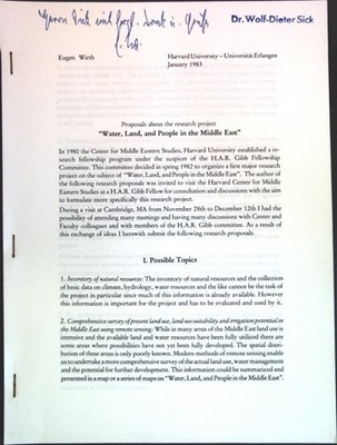 Proposals about the research project ''Water, Land, and People in the Middle East