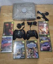 MICROSOFT XBOX ORIGINAL CRYSTAL 6 GAMES CONSOLE 2 CONTROLER BUNDLE GOOD CONDIT