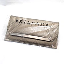 NOS Silpada Silvery Gray Pebbled Leather Clutch w Chain Strap