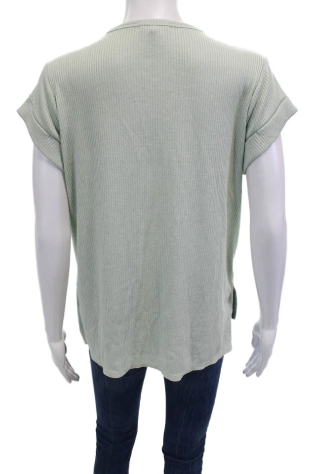 Rag & Bone Women Basic V-Neck Green Short Sleeve T-Shirt Size S - Image 3 of 4