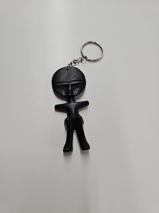 Hand Carved African Wooden Fertility Doll Keychain Akua'ba Style Black Wood