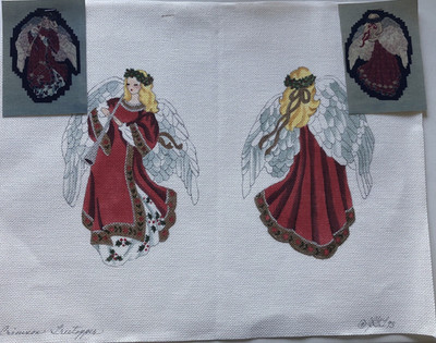 Vtg Joan Thomasson 2 Sided Crimson Angel Tree Topper Figure Needlepoint Canvas