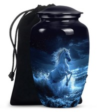 White Horse On Water Decorative Large Funeral Urns For Men Women 10 Inch