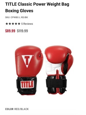 TITLE Classic Power Weight Bag Boxing Gloves / Red and Black / Regular