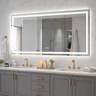 60x32 inch Anti-Fog Dimmable LED Bathroom Mirror Vanity Makeup Wall with Lights