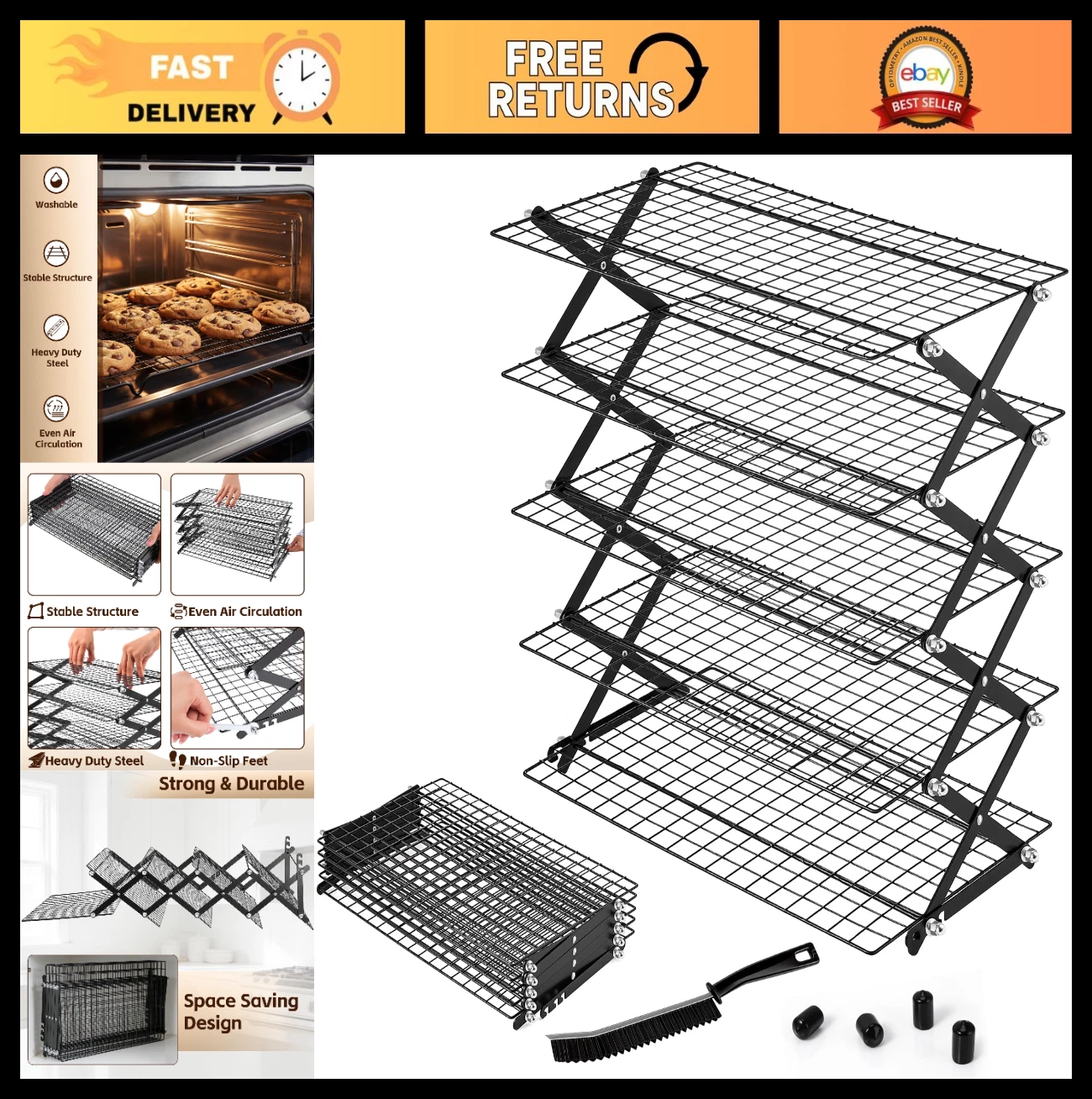 5-Tier Adjustable Collapsible Cooling Rack - Stackable Baking & Roasting Wire Ra
Opens in a new wind