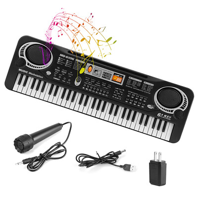 61-Key Digital Music Piano Keyboard Portable Electronic Musical Instrument w/Mic
