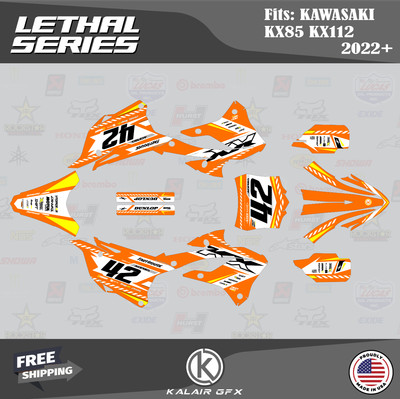 Graphics Kit for KAWASAKI KX85 KX112 2022 2023 2024 Lethal Series - Orange