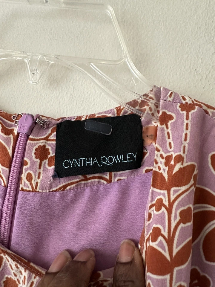 Vestido Cynthia Rowley 100% Seda Púrpura Multicolor Estampado Floral Cintura Caída Talla 4 Foto 4 de 4