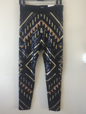 NWT Express Gold Sequins Hi Rise Stretch Leggings Size S