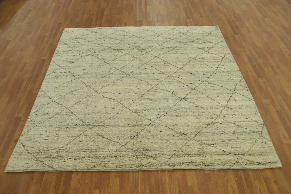 Earth Tone Wool Moroccan Indian Square Rug Hand-made Modern Carpet 8x8 - Image 2 of 4