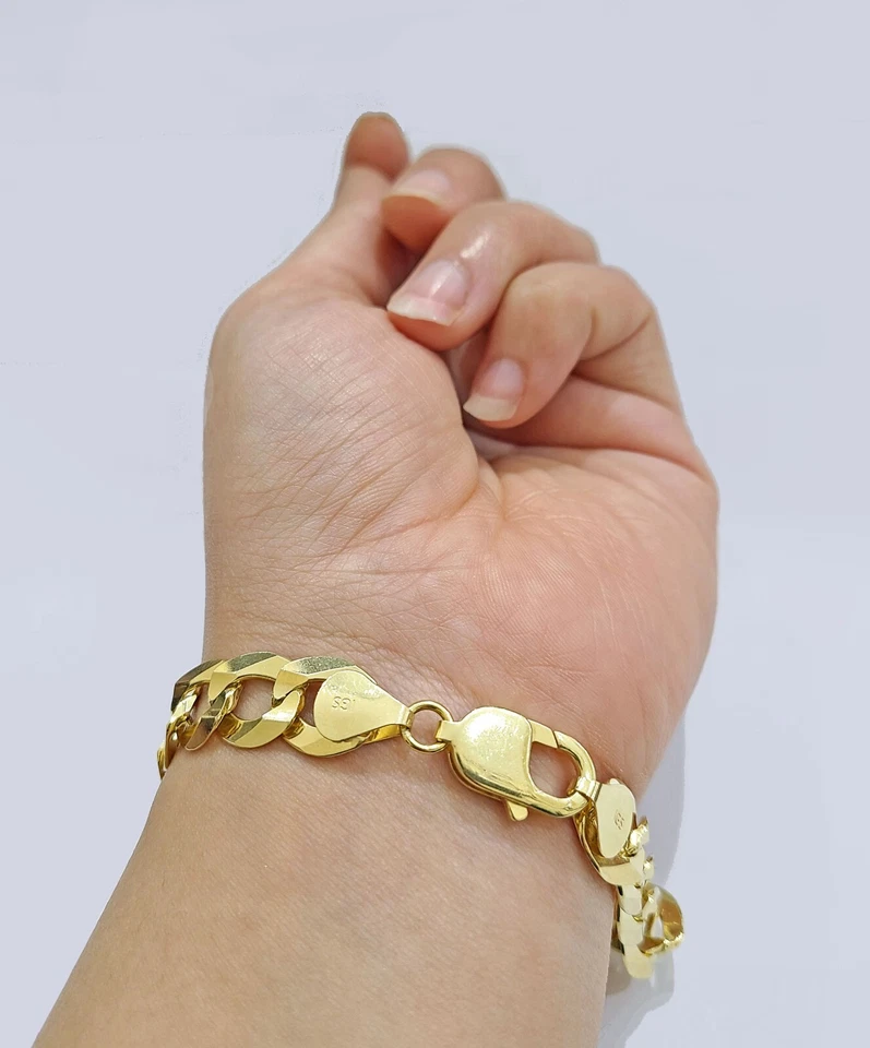 Brazalete de identificación de eslabones cubanos de oro amarillo real de 10kt unisex de 8,5"" 11 mm  Foto 4 de 4