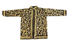 Vintage Indian Kashmiri Full Hand Embroidery Work Kids Woolen Coat Black Jacket