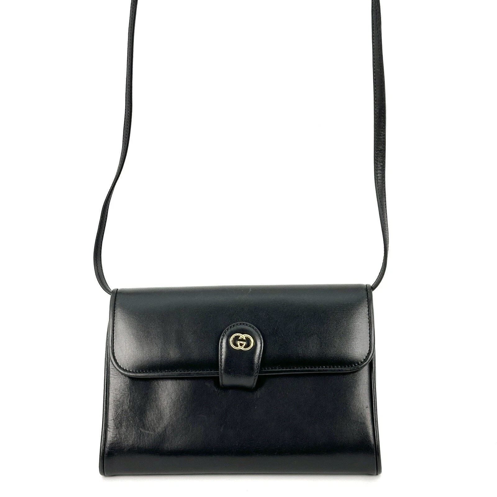 Sac bandoulière vintage GUCCI emboîtable pochette cuir noir authentique