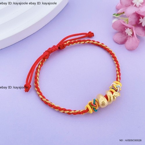 Pure 999 24K Yellow Gold Lucky Zodiac Snake Beaded Women Bracelet Bangle - Picture 5 of 5