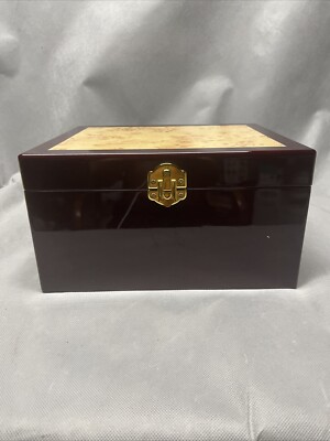 Laquered Burlwood Storage Chest Luxury Keepsake Box Metal  Clasp & Hinge