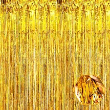 6 Pack Gold Foil Fringe Curtain Backdrop 3.28Ft x 9.8Ft Metallic Tinsel Foil ...