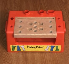 Vintage 1980 Fisher Price Wood Plastic Toy Work Bench Orange #927 Made in USA