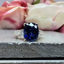 4.34 Ct Natural Sapphire  Diamond Engagement Awesome Ring 14K Solid White Gold