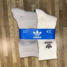 NWT New Adidas Trefoil Crew Socks 6 Pack Beige Brown Grey Men Youth Size 5-7y