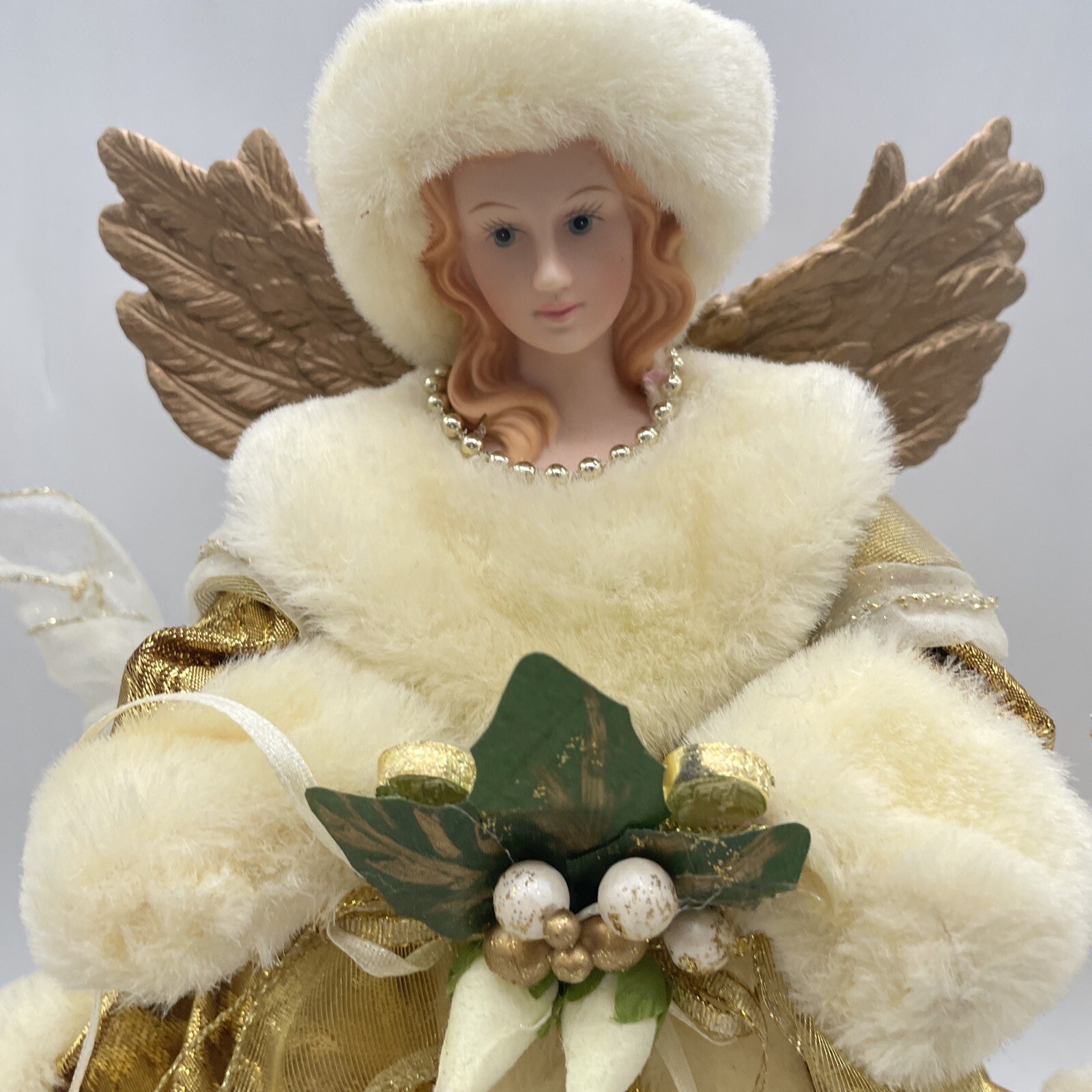Vintage Christmas Tree Angel Tree Topper GoldenResin Head13”Tall