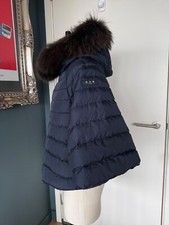 Tatras Reversible Navy Blue Down Puffer Swing Winter Jacket Real Fur Hood 8 10