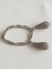 Vintage Curb Chain Silver Tone 7” Signed Bracelet Costume  Jewelry  2 Charms