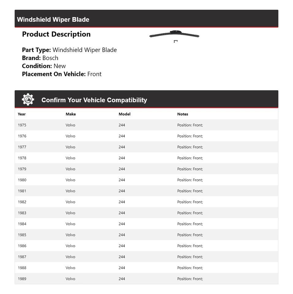 Limpiaparabrisas delantero Evolution 1976 1977 para Volvo 244 Bosch 1975-1989 Foto 2 de 4