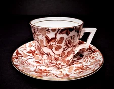 Antique 1886 Wileman & Co Brown Floral Transferware Demitasse Cup & Saucer