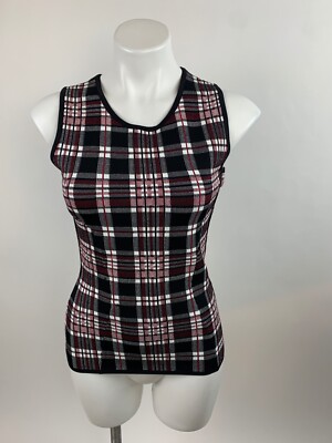 NEW Eva Longoria Black Red White Plaid Sweater Top Tank Stretch