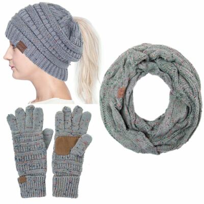 C.C 3pc Confetti Pony Beanie Gloves Scarves Set C.C 3pc Confetti Knit Beanie Ponytail Hat Infinity Scarf  main image 3