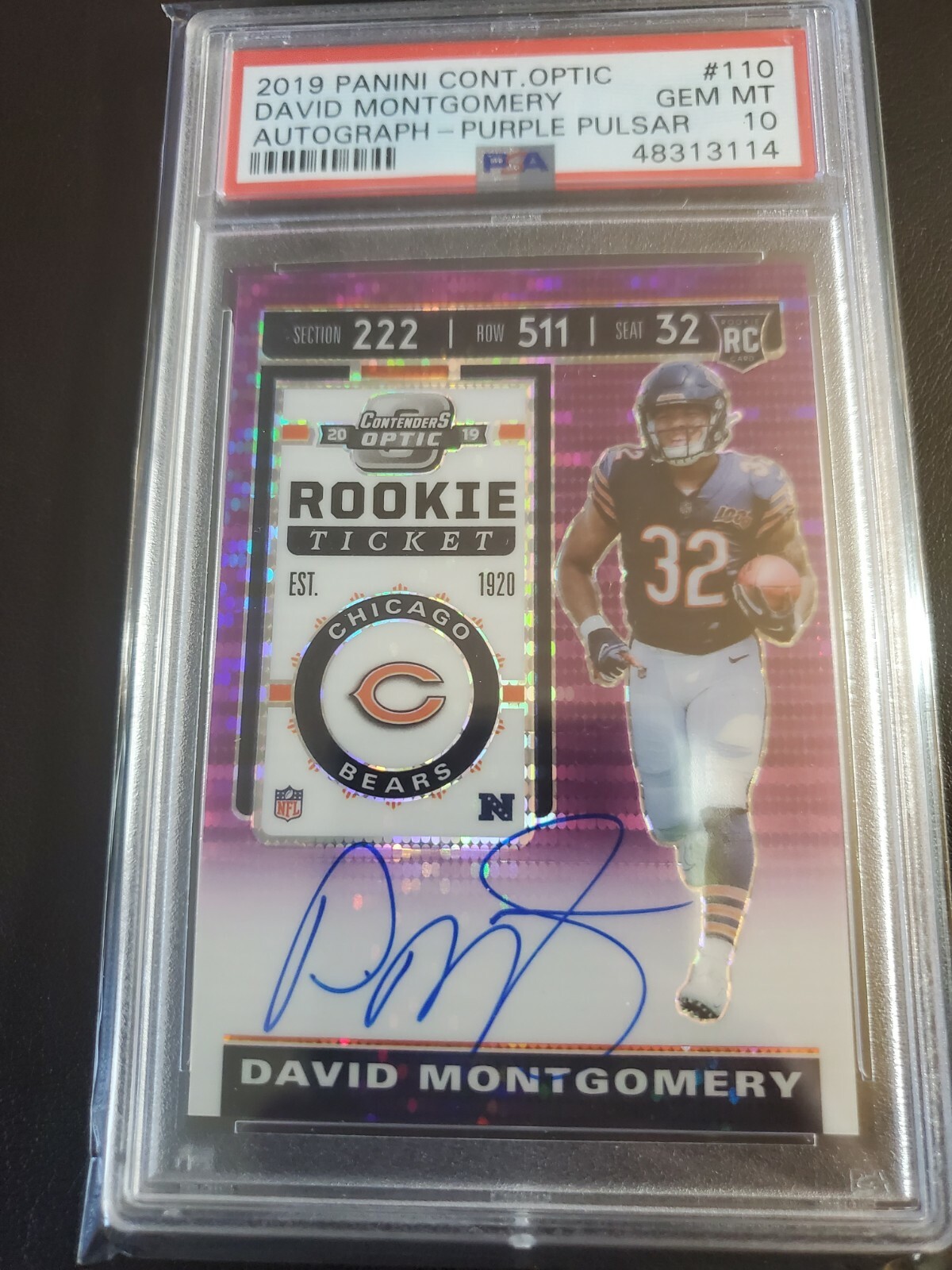 David Montgomery Panini Contenders Optic #110 Autograph-Purple Pulsar