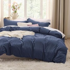 Bedsure Navy Queen Duvet Cover Set 90X90 Extra Soft Polyester Microfiber
