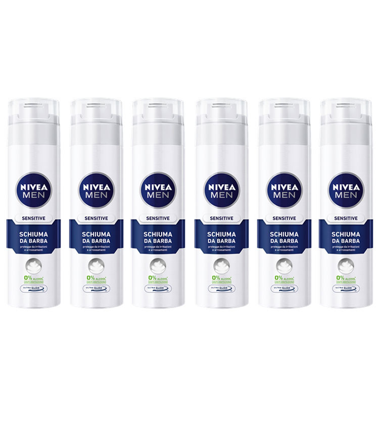6pz NIVEA MEN SENSITIVE Schiuma da Barba anti-irritazioni 200ml rasatura uomo
